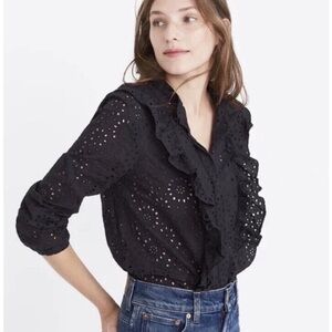Madewell Black Eyelet Top button down
